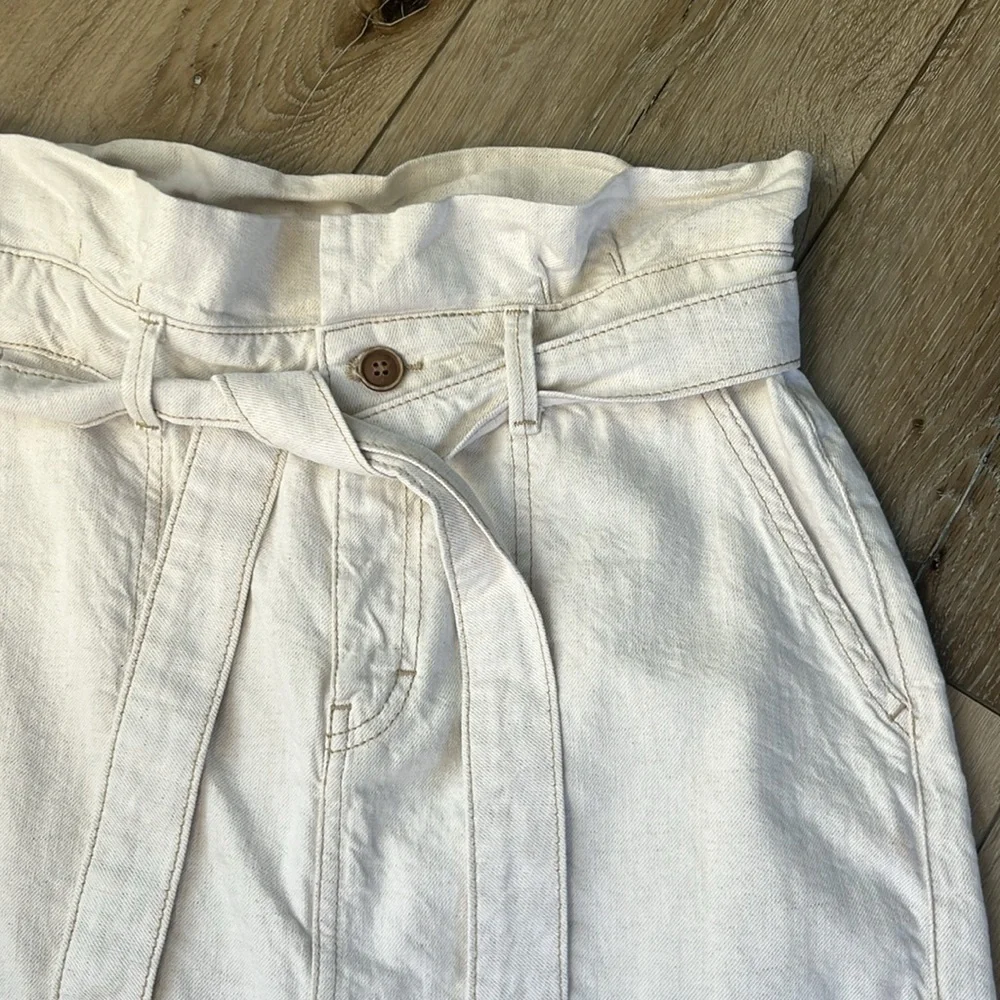 Free People Splendor In The Grass Oatmeal Denim Skirt Paper bag Waist